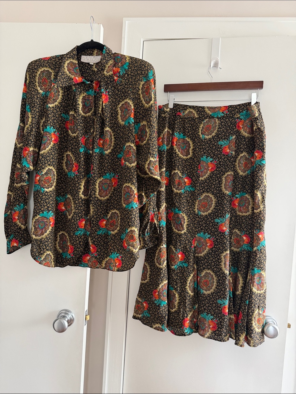 Vintage-Inspired Floral Midi Skirt in Black and Red - Matching Set